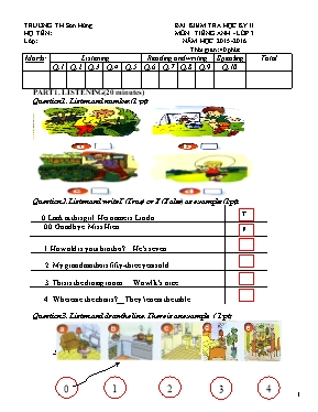 Đề và đáp án kiểm tra học kì II Tiếng anh lớp 3 - Năm học 2015-2016 - Trường Tiểu học Sơn Hùng